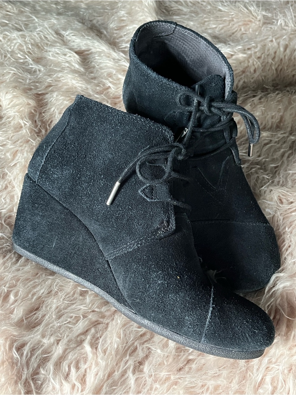 Toms Black Suede Lace-Up Ankle Booties